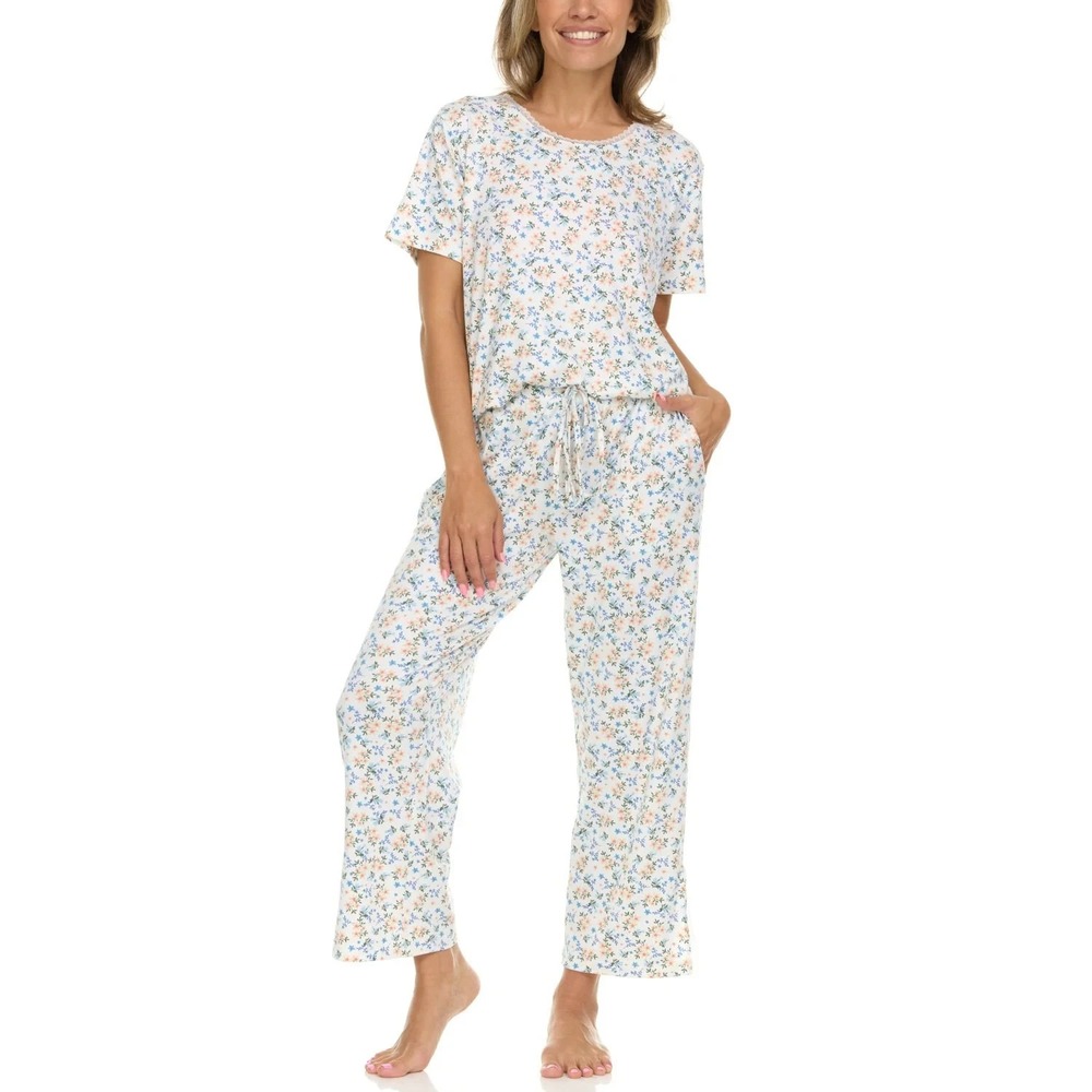 Flora Nikrooz Women Floral 2-Piece Short Sleeve Capri Pajama Set XS Multi NWT